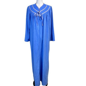 Vintage Appel Made in USA House Coat Robe sz Large Blue Lace Purple Satin Bow
